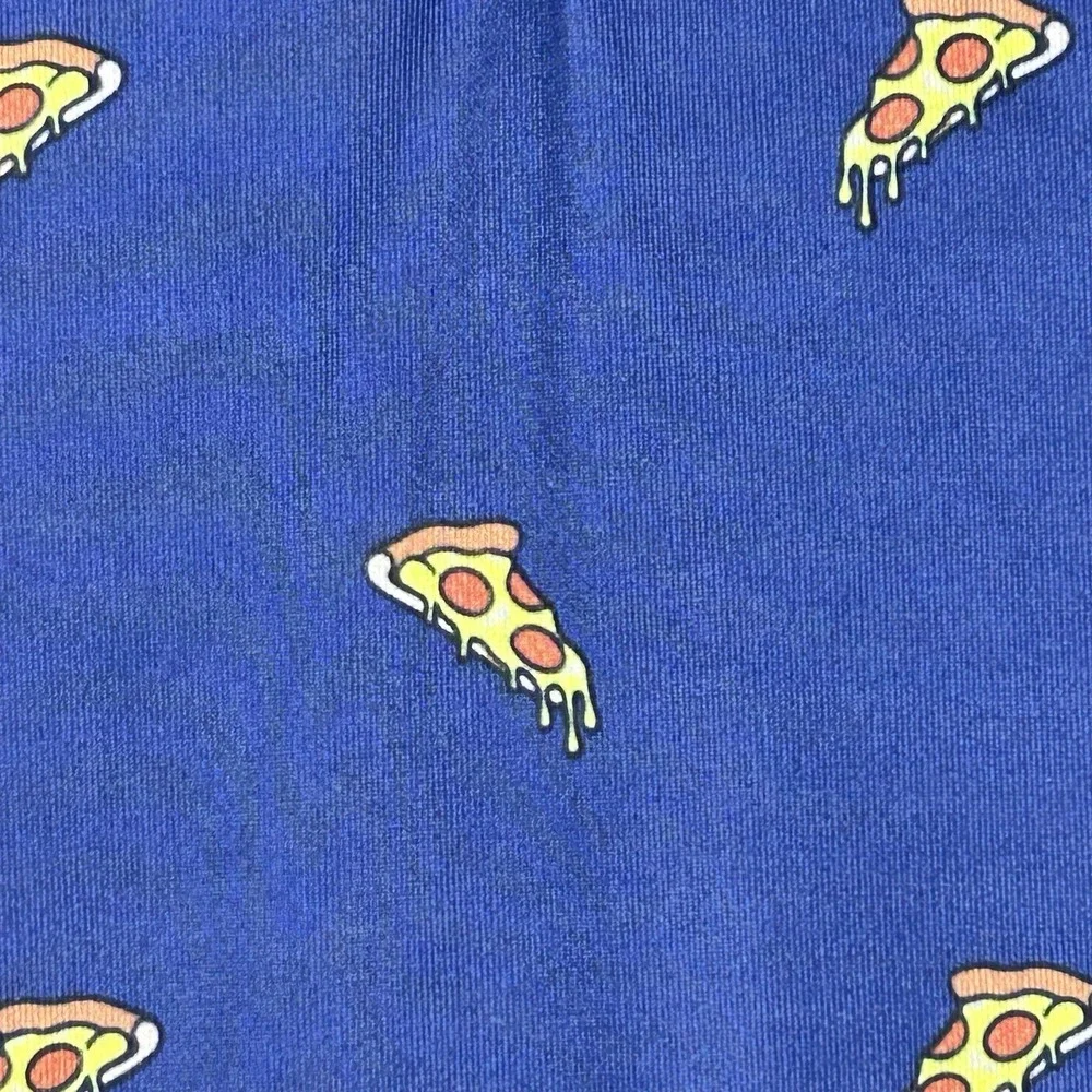 Bermies Polo Shirt Mens XL Blue Pizza All Over Print Golf Performance‎ Whimsy